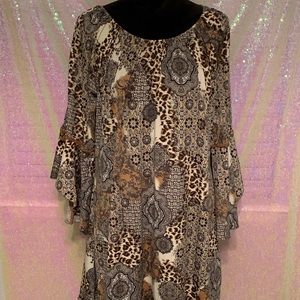 Ladies World “Western” Print Dress w/ Bell Sleeves